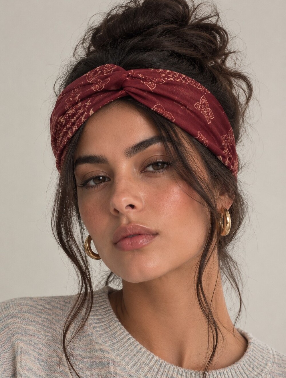 Twist Knot Bandana Headband in Burgundy